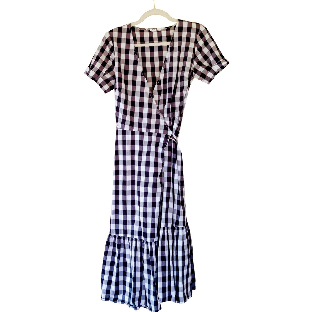GAP French Girl Gingham Wrap Dress XS Navy White Cottagecore Picnic Chic Midi - Picture 3 of 5